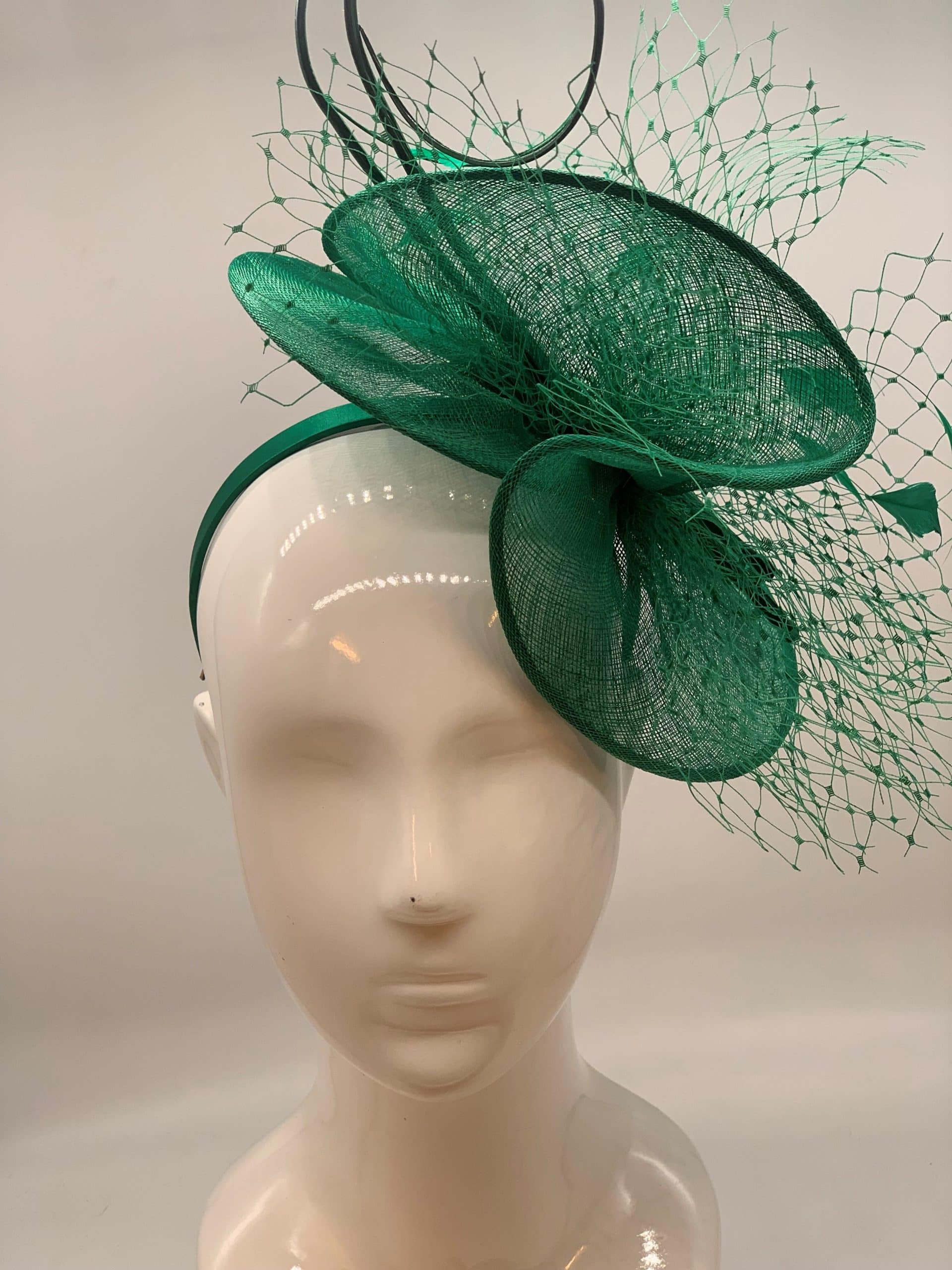 Sinamay Fascinator on Band - Emerald 